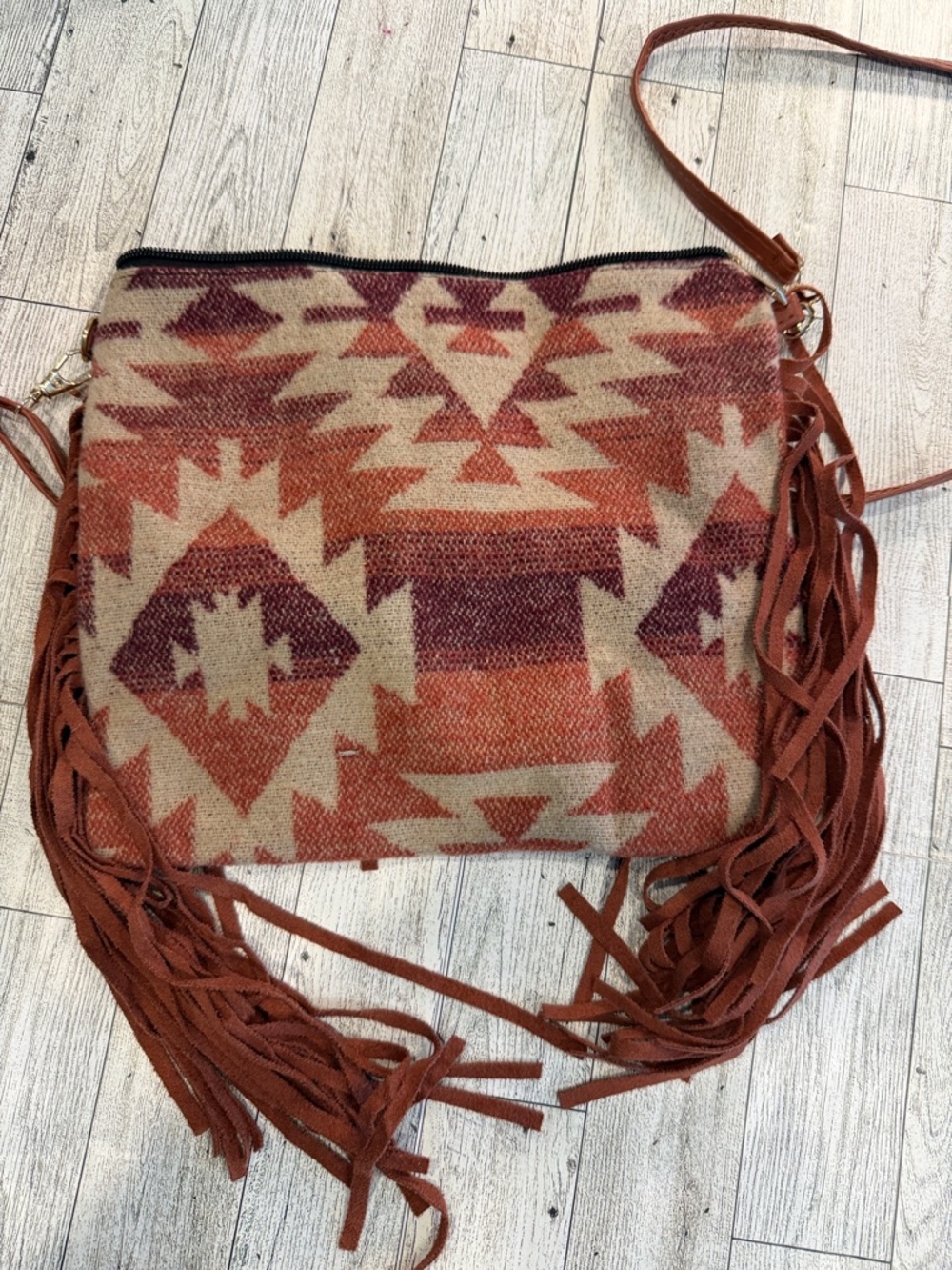 Fringe Aztec Crossbody Bag in Rust and Cream- no name brand